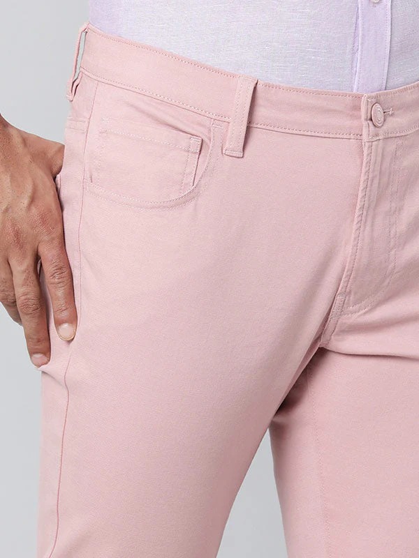Indian Terrain Men's Slim Fit Solid Pink Trousers